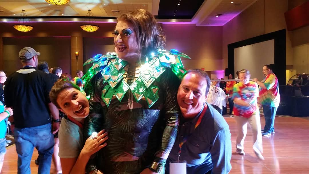 Penny and Scott, owners of GaggedDrag, with Candi, Wantsome? at a recovery conference